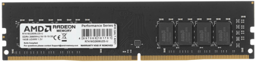 Оперативная память 16GB DDR4 2666MHz AMD Radeon R7 Performance Black PC4-19200 Bulk R7416G2606U2S-UO