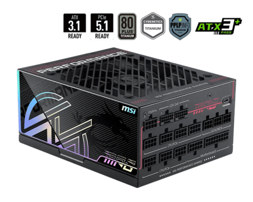 Блок питания MSI 1300W, MPG Ai1300TS PCIE5, Full Modular, ATX, 80+ TITANIUM, >94%, Fan 135mm, Черный