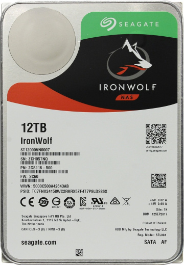Жесткий диск для NAS систем 12Tb HDD Seagate IronWolf SATA 6Gbit/s 3.5" 7200 rpm 256Mb ST12000VN0008